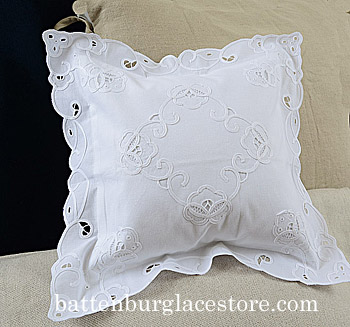 Scalloped Embroidered Baby Pillow 12"x12" Square